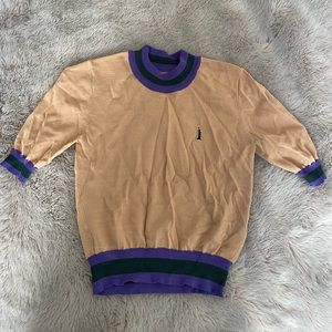 Beige and purple cropped sweater top